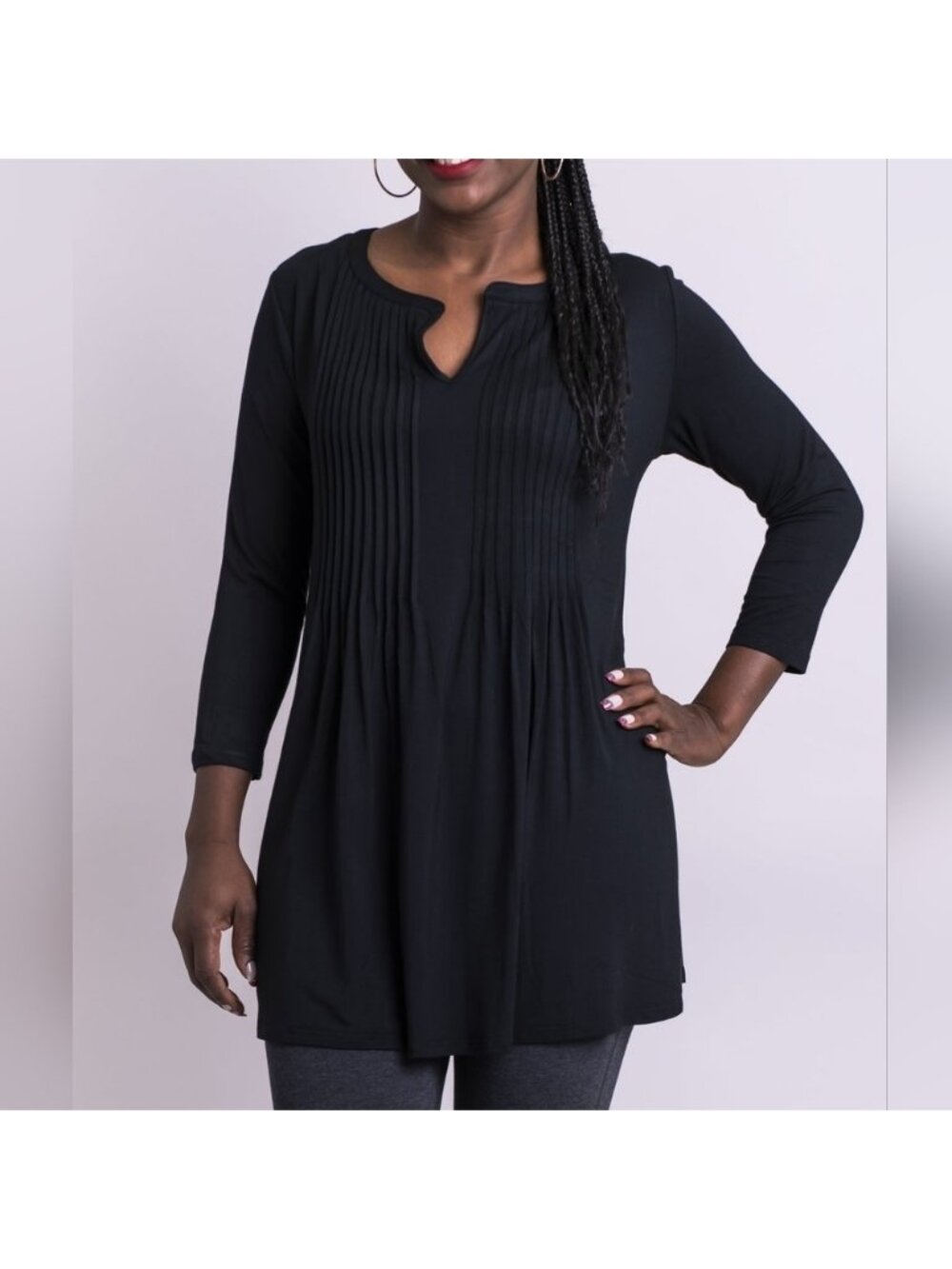 Blue Sky Clothing Sandy Tunic Top Black 3/4 Sleeves Bamboo New NWT Size XXS
